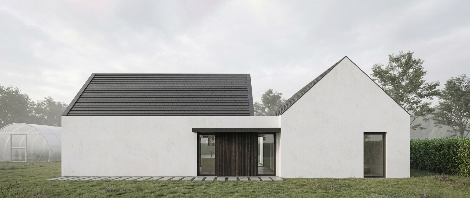 Elewacja frontowa nowoczesnego domu jednorodzinnego przy ul. Wiosennej z minimalistyczną bryłą - projekt ASM Architekt.