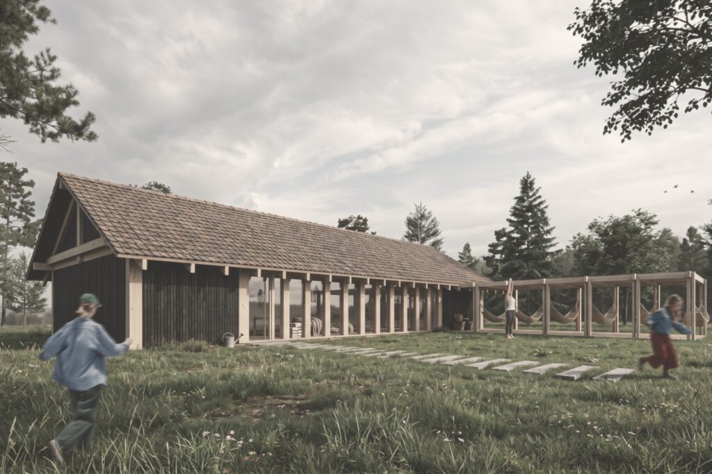Wizualizacja budynku jogi zaprojektowanego przez studio architektoniczne ASM Architekt.