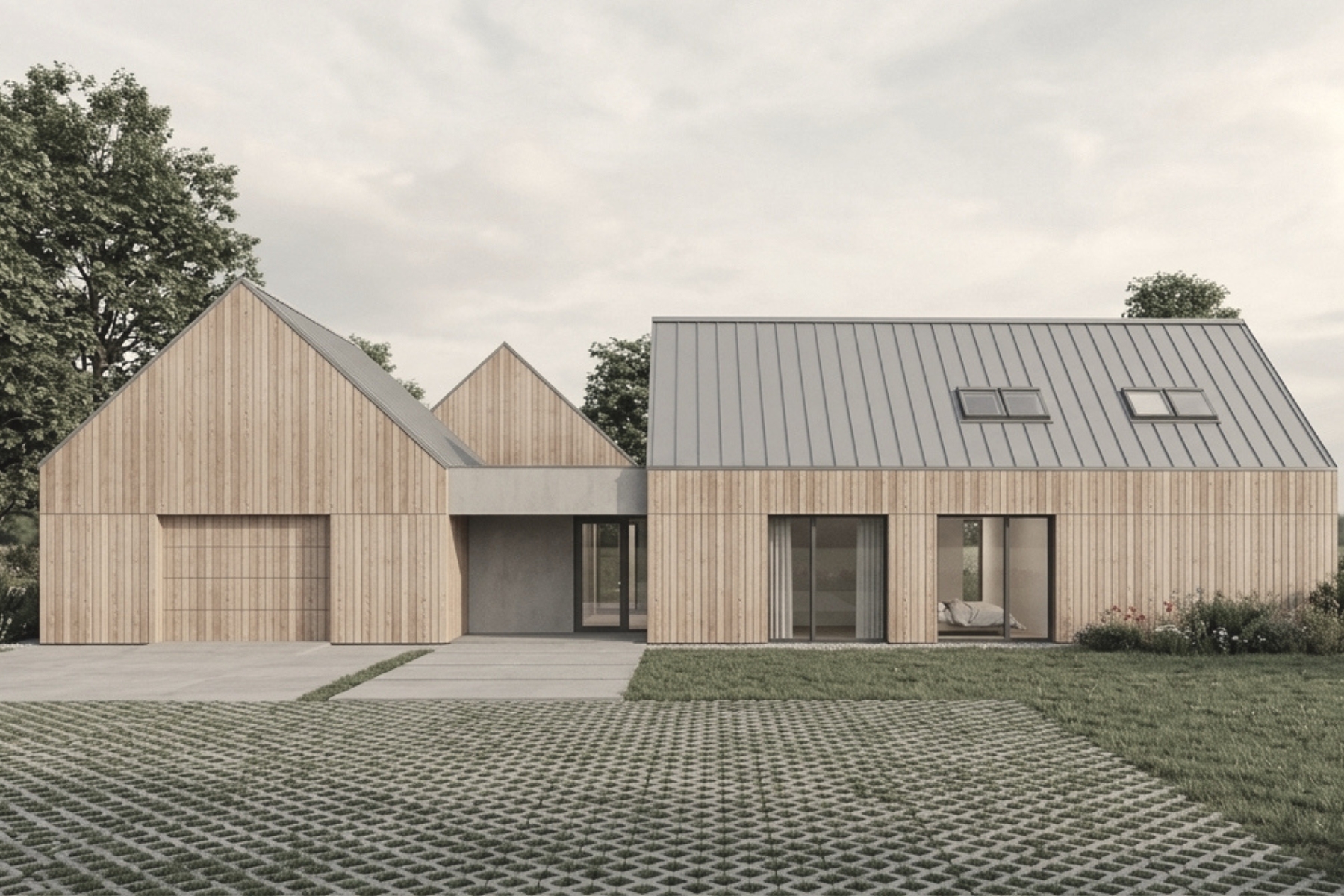 Elewacja frontowa domu jednorodzinnego w Moszowicach zaprojektowanego przez studio architektoniczne ASM Architekt.