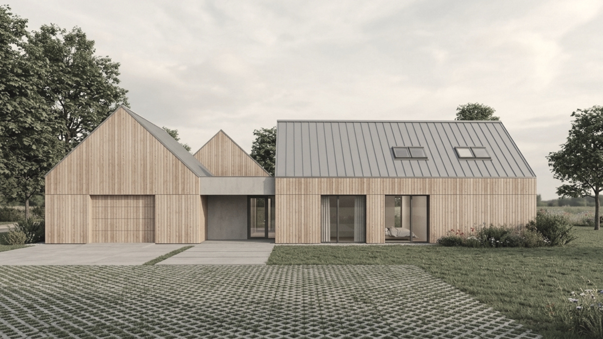 Elewacja frontowa domu jednorodzinnego w Moszowicach zaprojektowanego przez studio architektoniczne ASM Architekt.