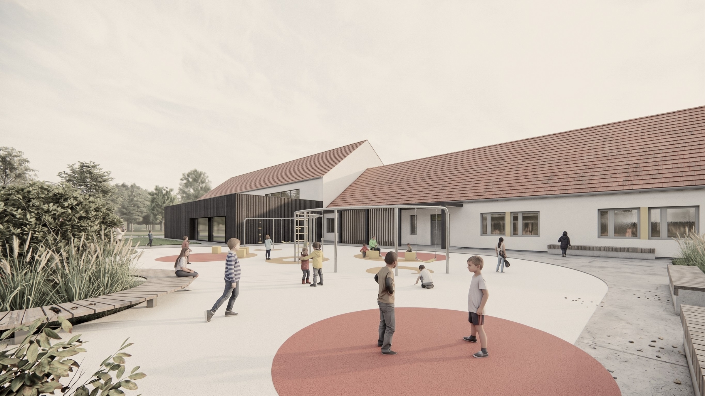 Dziedziniec prywatnej szkoły Happy House według projektu ASM Architekt.