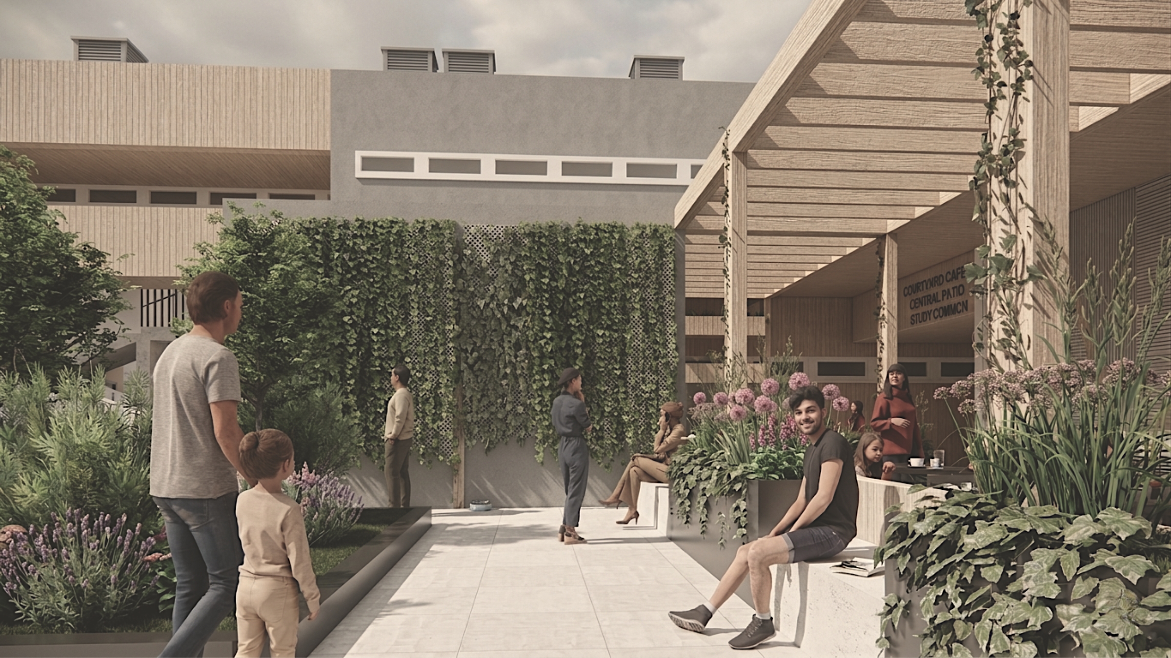 Przestrzeń wspólna z zielenią w projekcie rewitalizacji „Kwadratu” zaprojektowanym przez ASM Architekt.