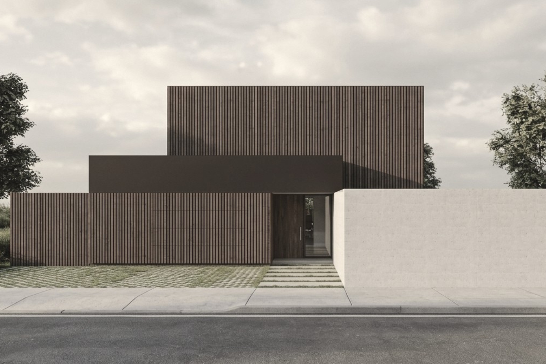 Elewacja frontowa nowoczesnego domu w Lesznie zaprojektowanego przez ASM Architekt.