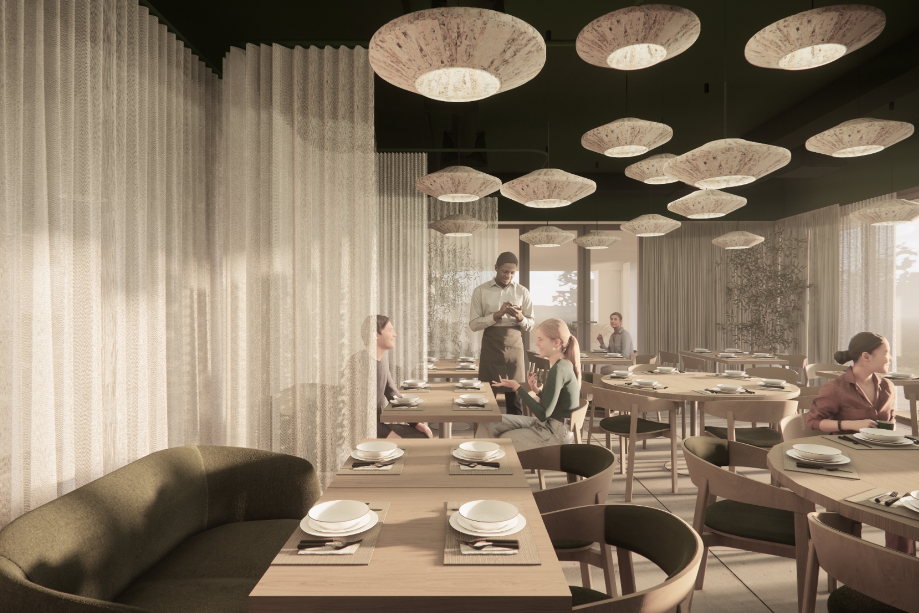 Wnętrze restauracji hotelu Masz Room według projektu studia architektonicznego ASM Architekt.