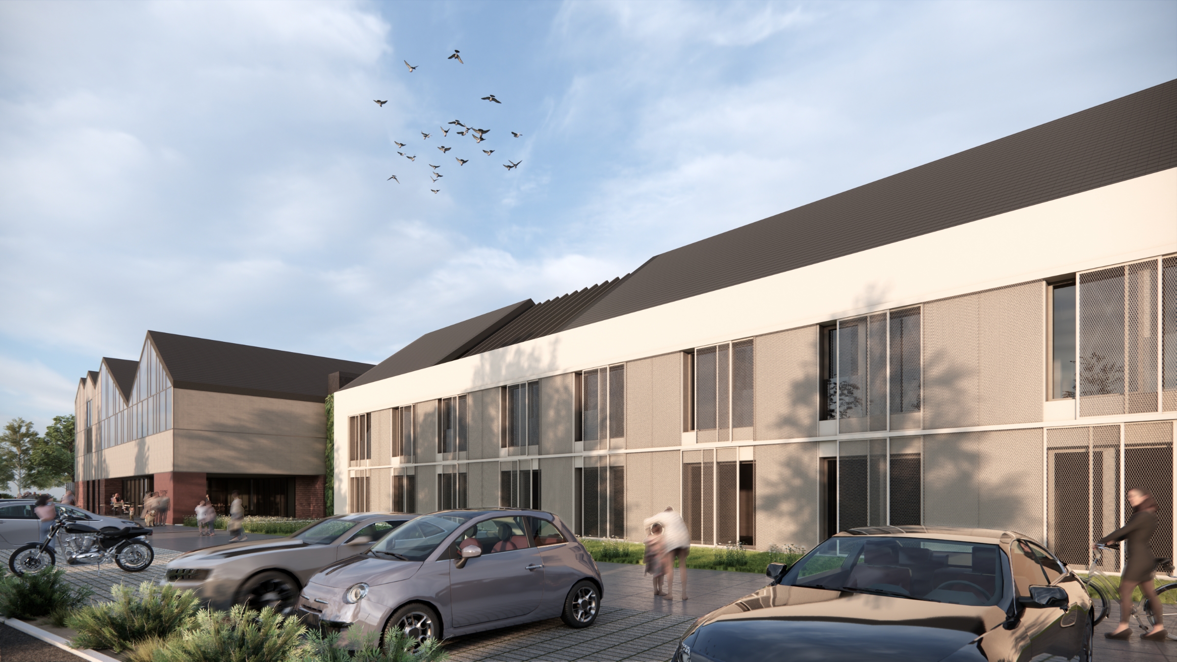 Projekt hotelu Masz Room z elewacją pokojów hotelowych oraz strefą parkingową zaprojektowany przez ASM Architekt.