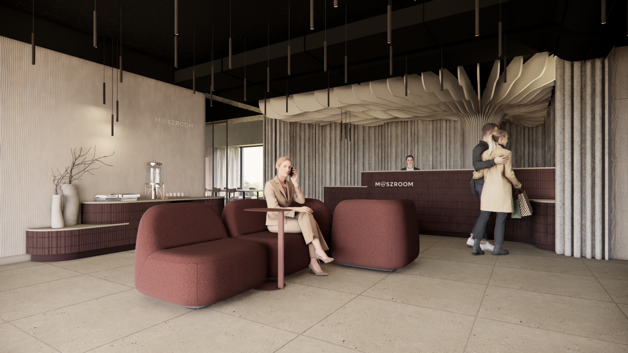 Recepcja i lobby hotelu Masz Room zaprojektowane przez ASM Architekt.