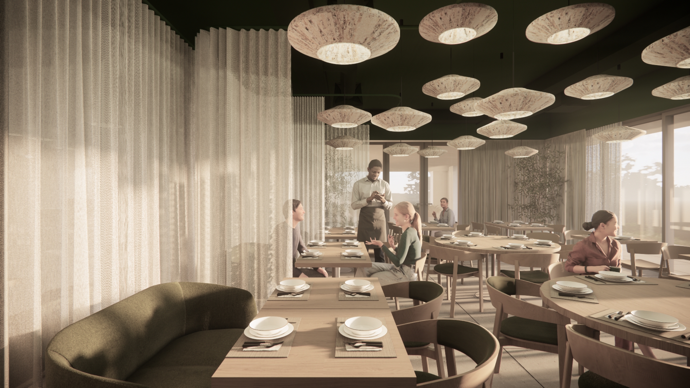 Wnętrze restauracji hotelu Masz Room według projektu studia architektonicznego ASM Architekt.
