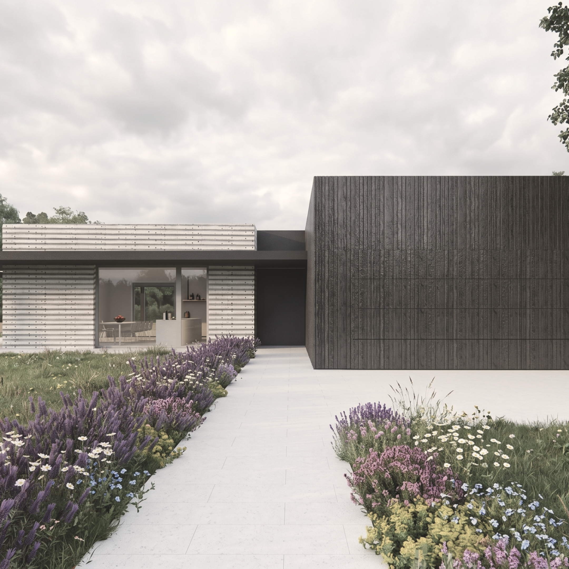 Nowoczesny dom jednorodzinny w Śmiłowie z minimalistyczną architekturą, pergolą oraz naturalnie zaprojektowanym ogrodem - projekt ASM Architekt.
